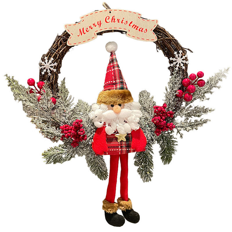Decorative wreath with a Santa figure and 'Merry Christmas' sign on a white background