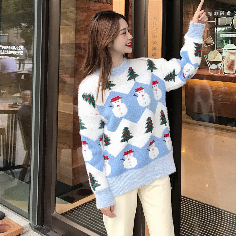 Christmas tree snowman pullover sweater