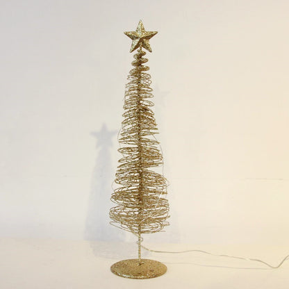 Gold spiral Christmas tree with a star on top against a white background