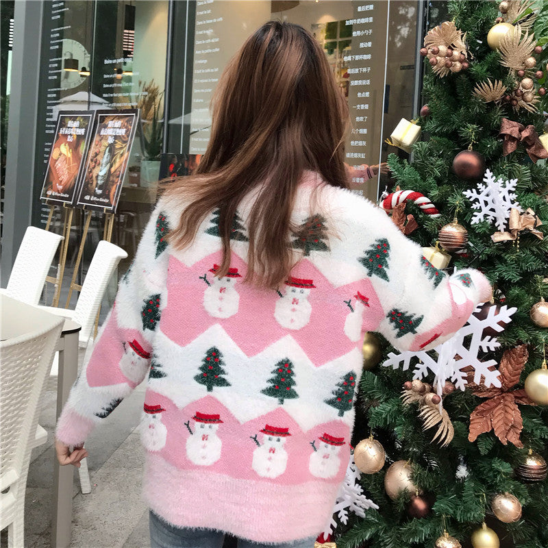 Christmas tree snowman pullover sweater