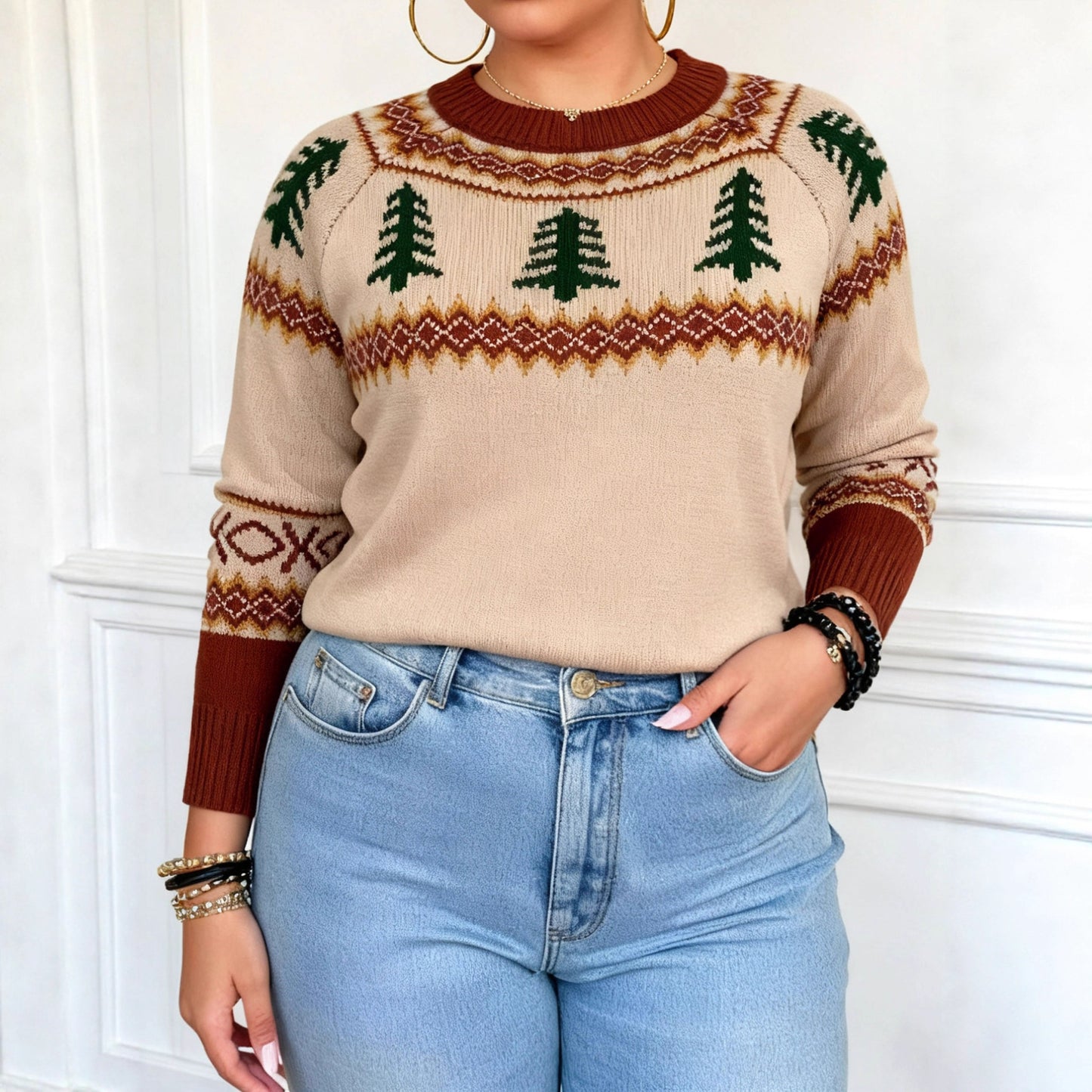 Christmas Tree Brocade Sweater Female