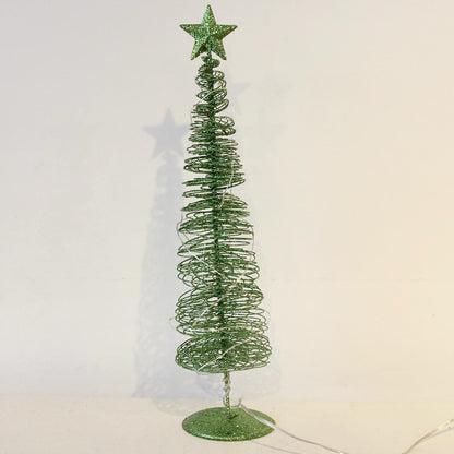 Green wire Christmas tree with a star on top against a white background