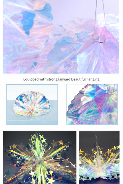 Iridescent Shiny Rainbow Honeycomb Snowflake