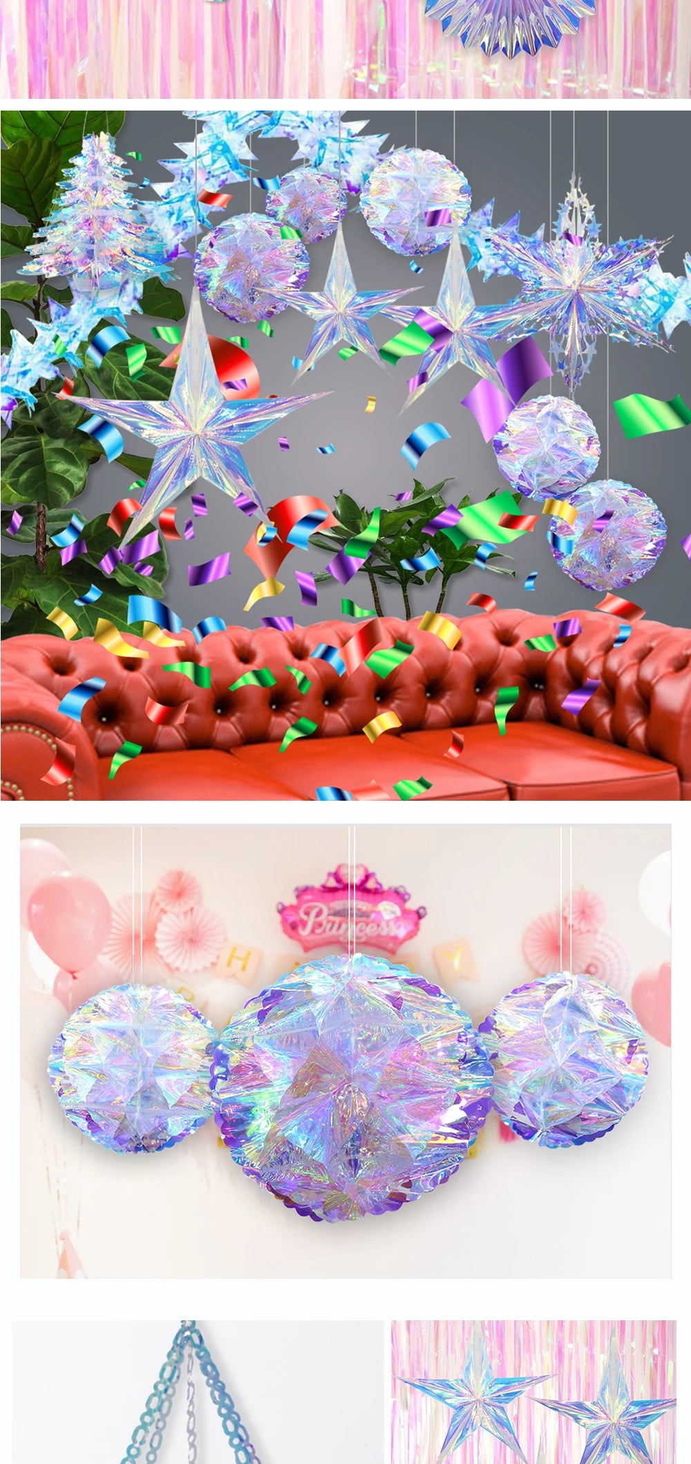 Iridescent Shiny Rainbow Honeycomb Snowflake