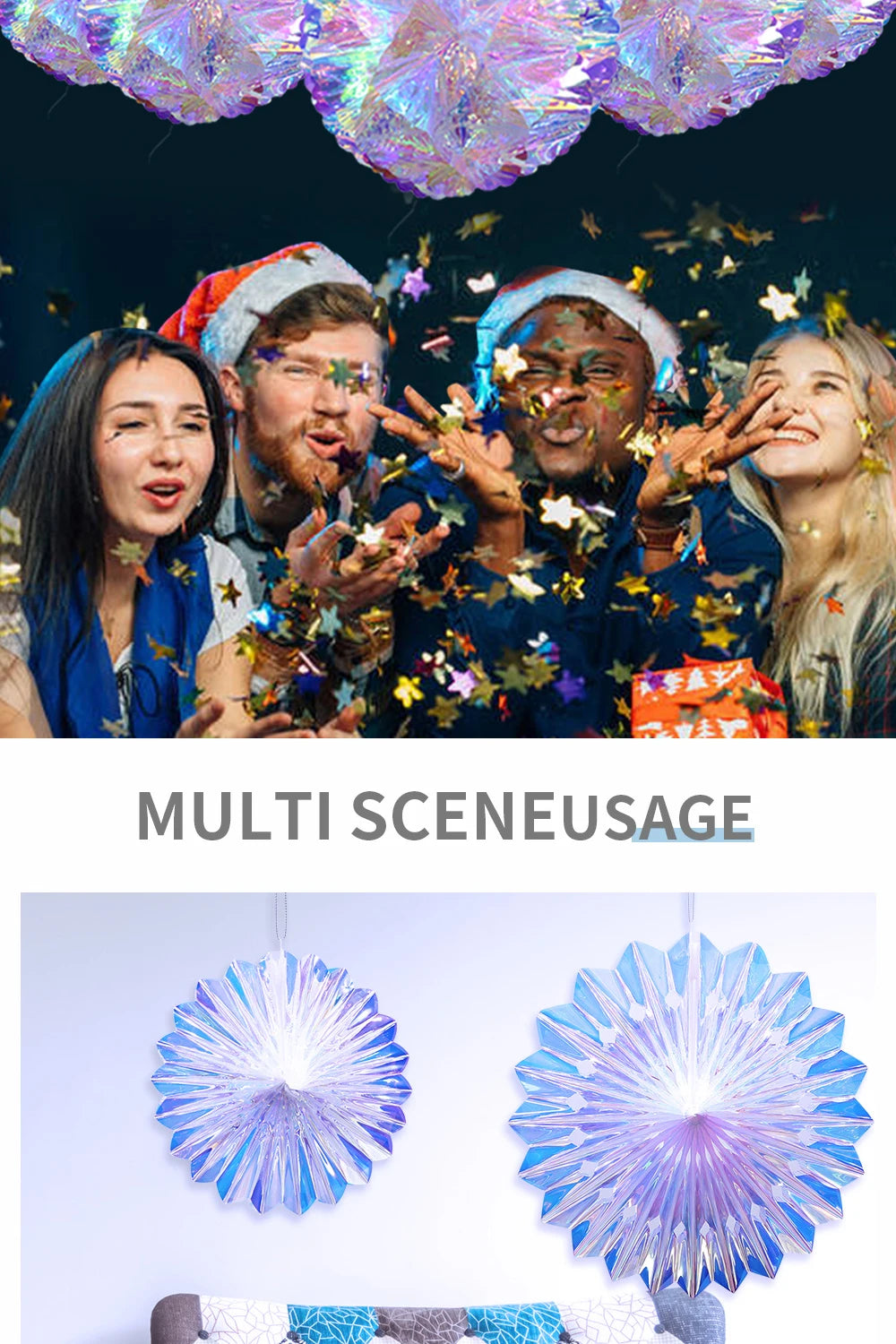 Iridescent Shiny Rainbow Honeycomb Snowflake