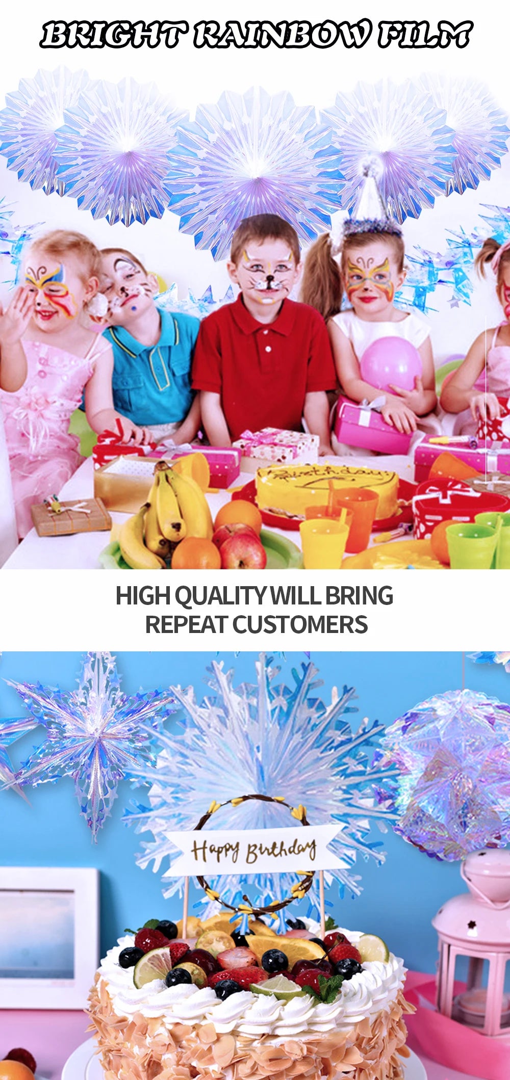 Iridescent Shiny Rainbow Honeycomb Snowflake