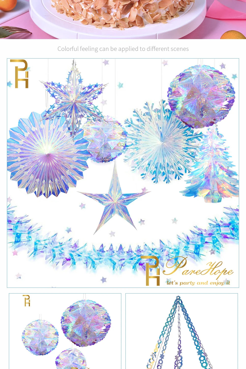 Iridescent Shiny Rainbow Honeycomb Snowflake