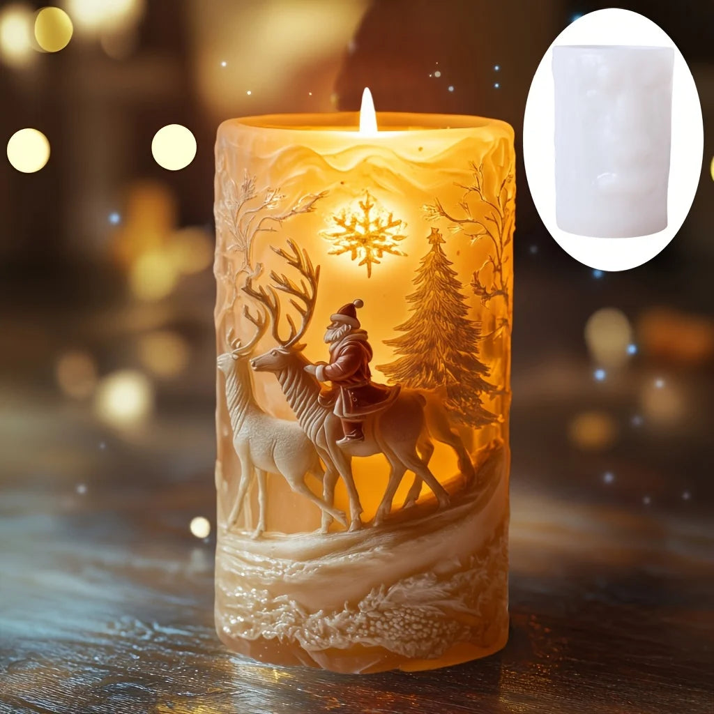 Santa Claus carrying gift relief cylindrical candle silicone