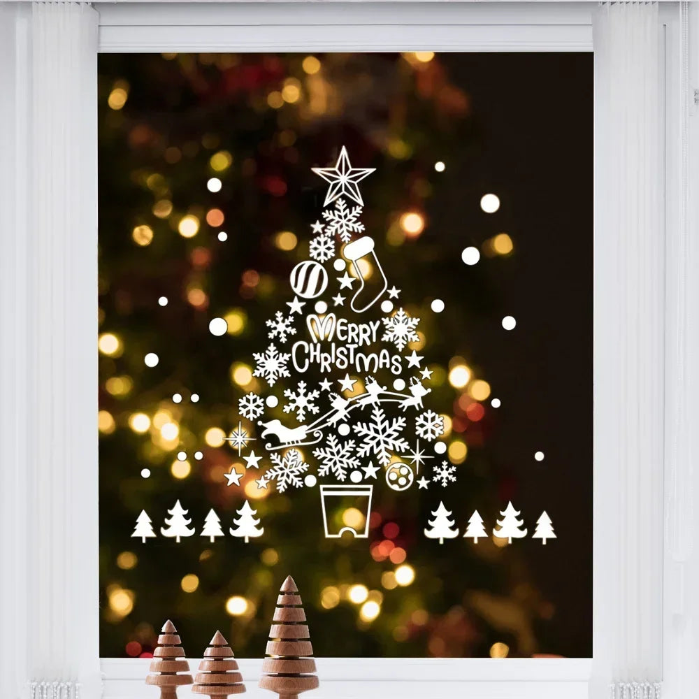 Christmas Santa Claus Snowflake Glass Windows