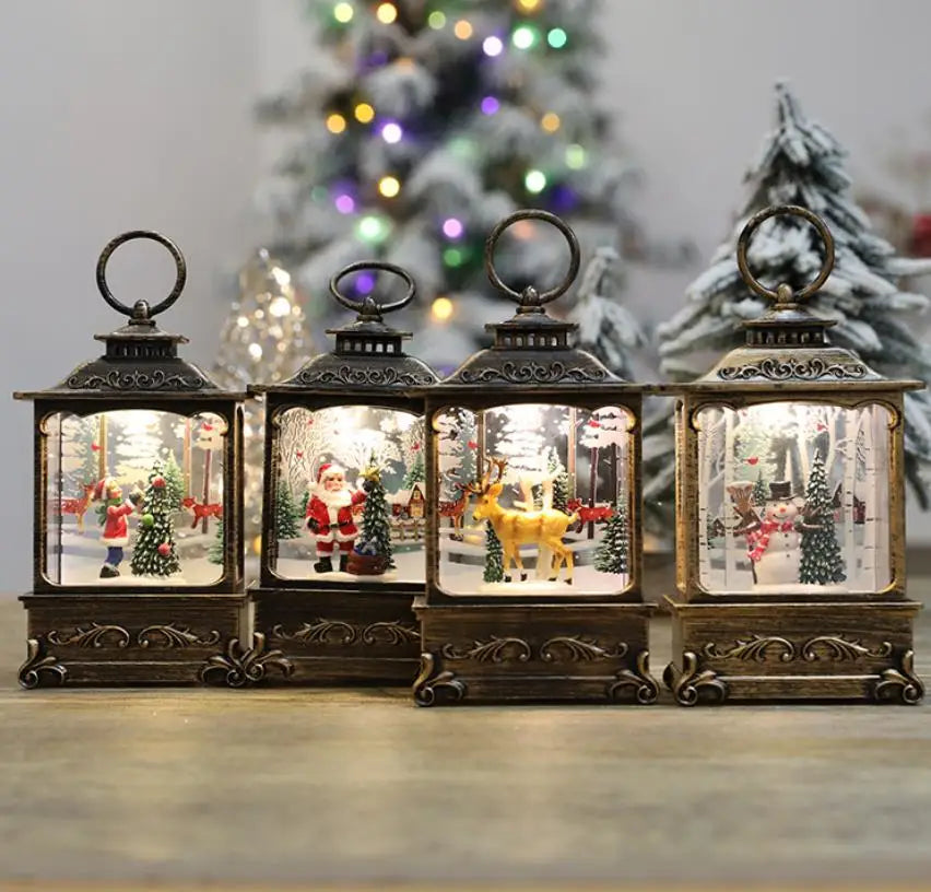 Lighted Christmas Snow Globe Lantern Battery