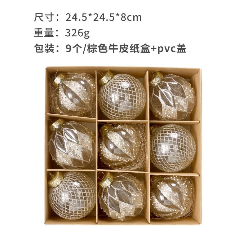 Clear Christmas Balls Ornaments Set 9Pcs 3.15