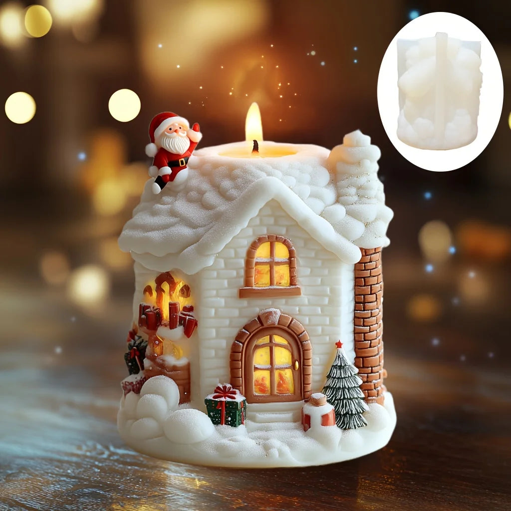 Santa Claus carrying gift relief cylindrical candle silicone
