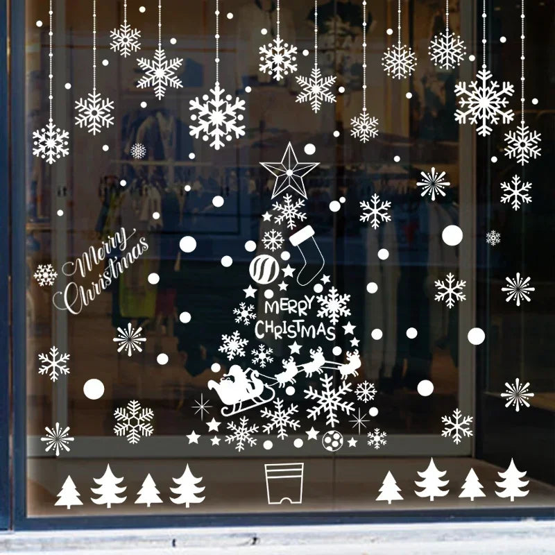 Christmas Santa Claus Snowflake Glass Windows