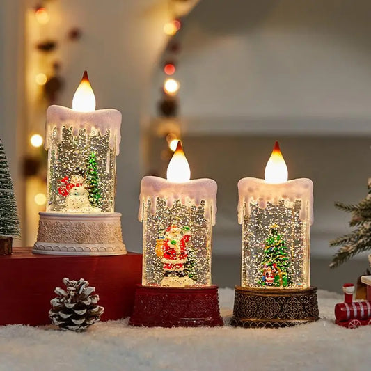 Snow Globe Candle Resin Snowfall Battery Powered
