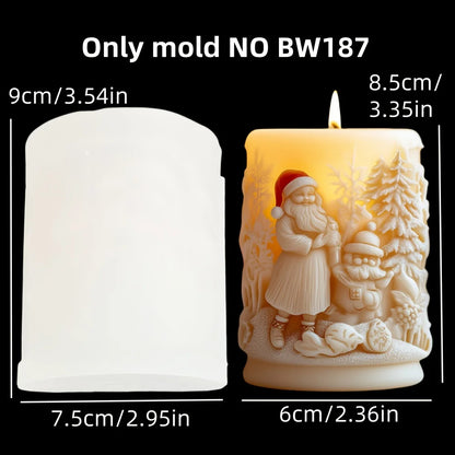Santa Claus carrying gift relief cylindrical candle silicone