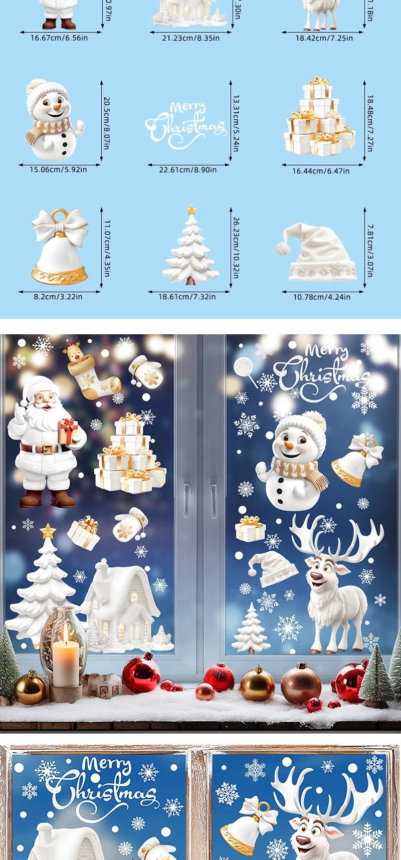 Christmas Window Clings Set Santa Cabin Reindeer