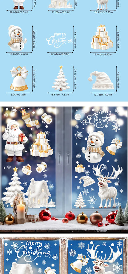 Christmas Window Clings Set Santa Cabin Reindeer