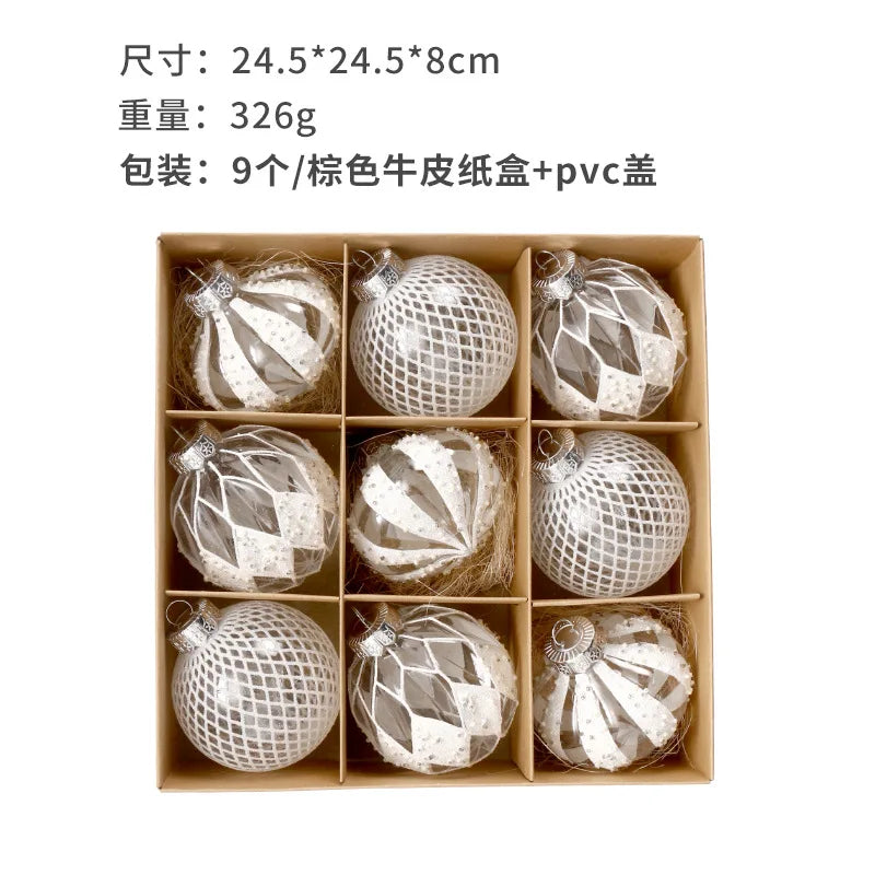Clear Christmas Balls Ornaments Set 9Pcs 3.15