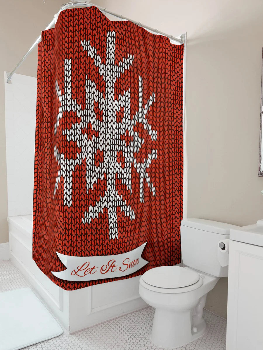 Red White Snowflake Knit Shower Curtain