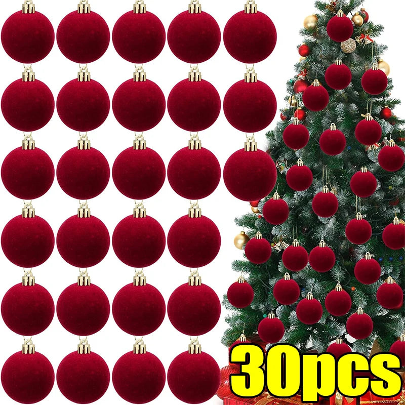 6cm Wine Red Velvet Christmas Balls for Xmas Tree