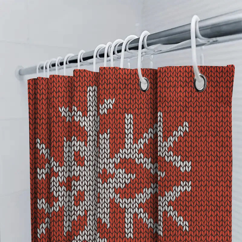 Red White Snowflake Knit Shower Curtain