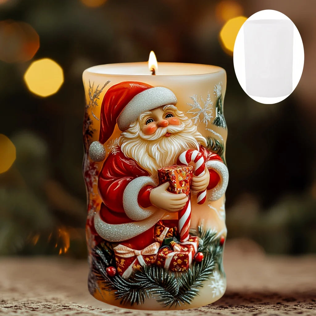 Santa Claus carrying gift relief cylindrical candle silicone