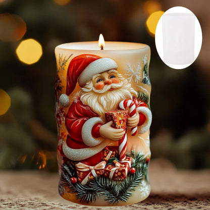 Santa Claus carrying gift relief cylindrical candle silicone