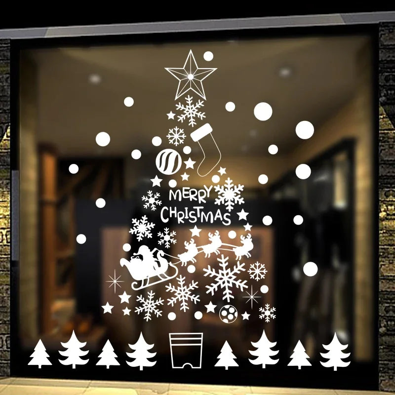 Christmas Santa Claus Snowflake Glass Windows