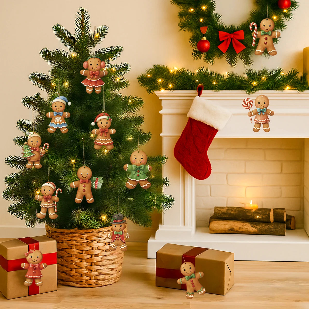 Christmas Wooden Gingerbread Man Pendant Merry