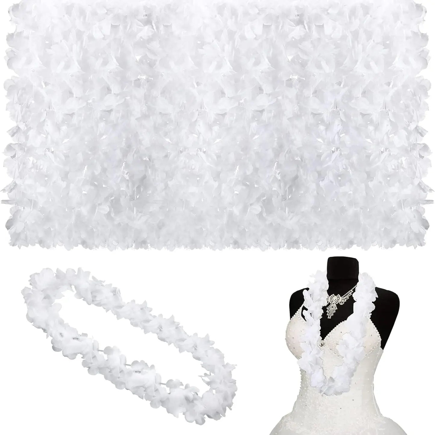 48Pcs White Flower Leis Luau Hawaiian Beach Wedding