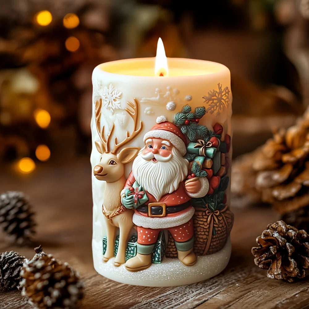 Santa Claus carrying gift relief cylindrical candle silicone