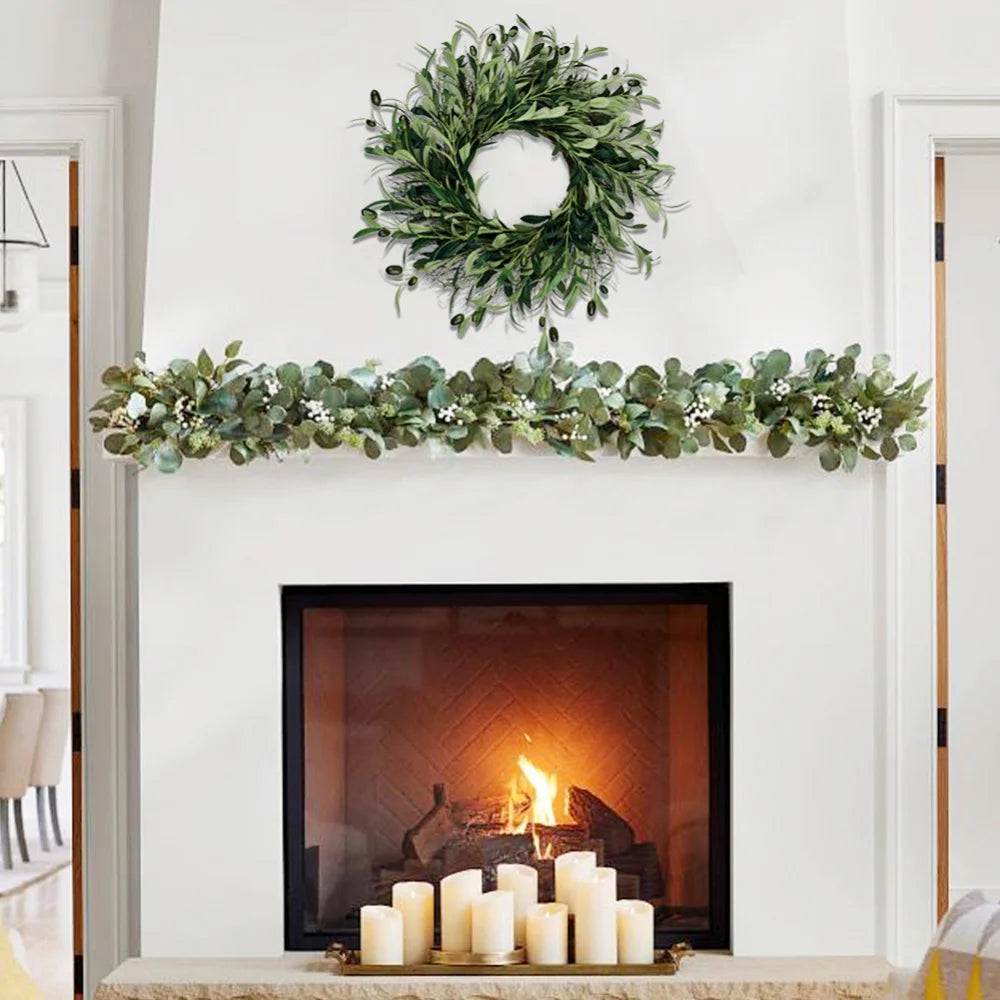 45cm Artificial Green Olive Wreath Greenery Wreath