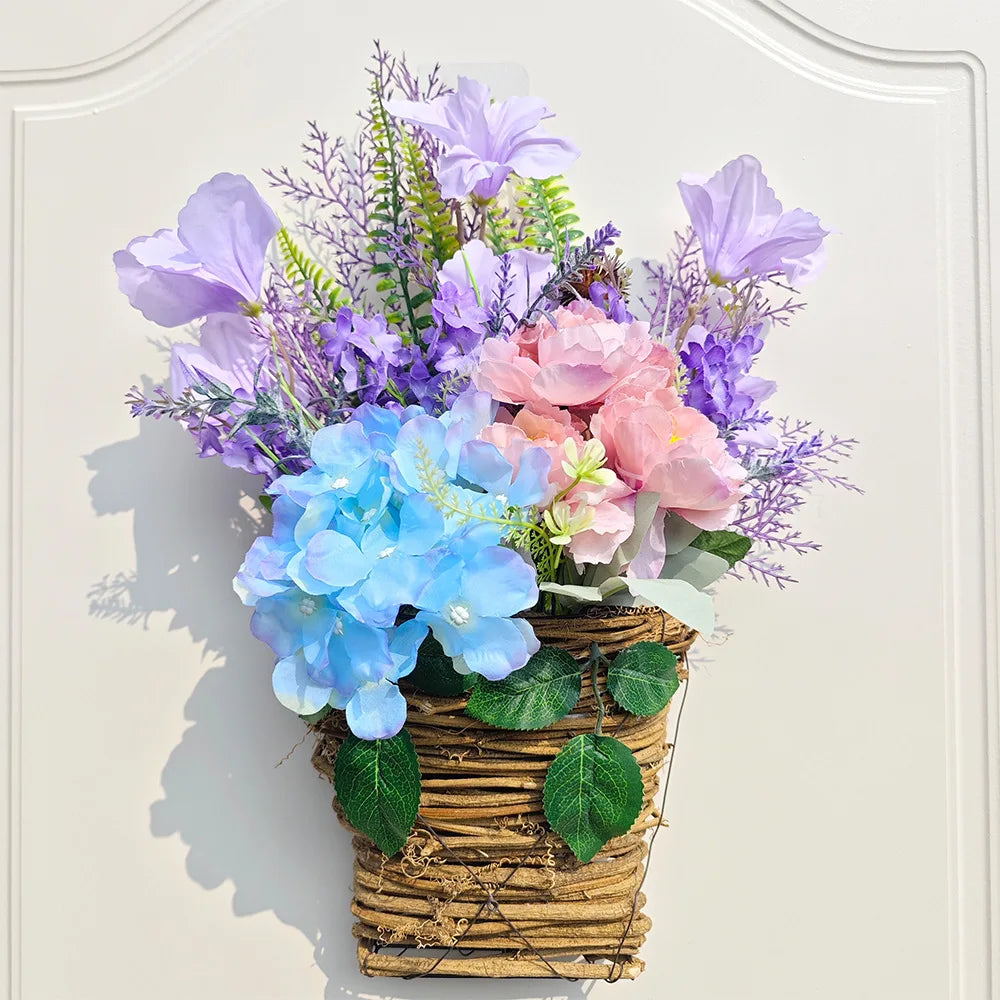 Artificial Flower Wreath Spring Summer Wildflowers Door