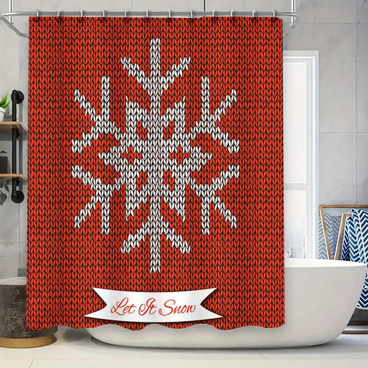 Red White Snowflake Knit Shower Curtain