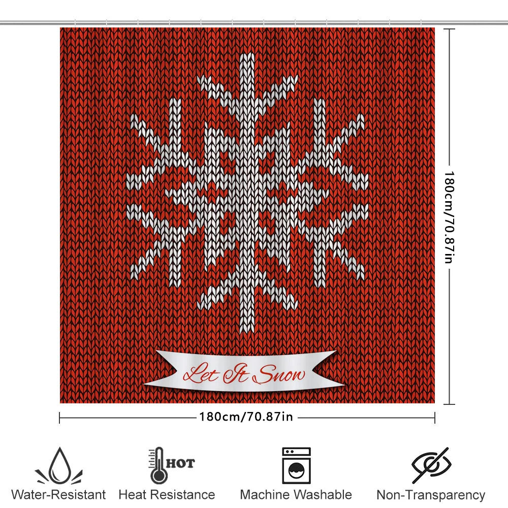 Red White Snowflake Knit Shower Curtain