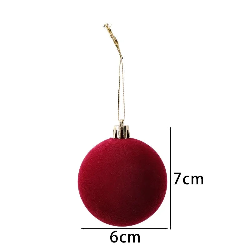 6cm Wine Red Velvet Christmas Balls for Xmas Tree