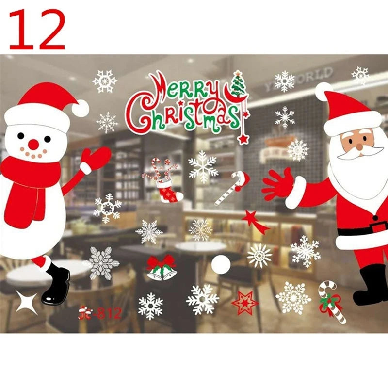 Christmas Window Glass Decal Santa Claus Snowflake