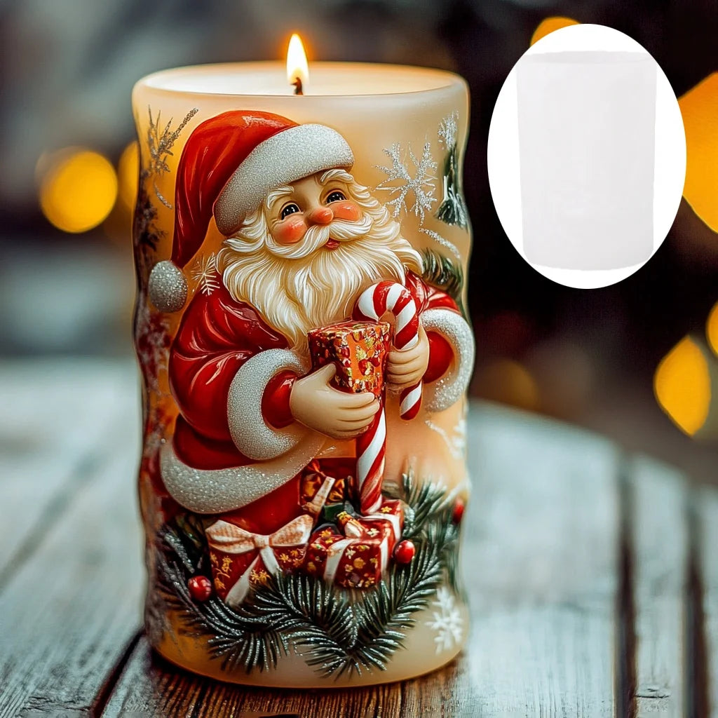 Santa Claus carrying gift relief cylindrical candle silicone