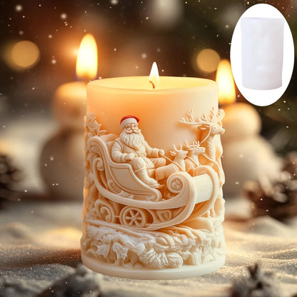 Santa Claus carrying gift relief cylindrical candle silicone