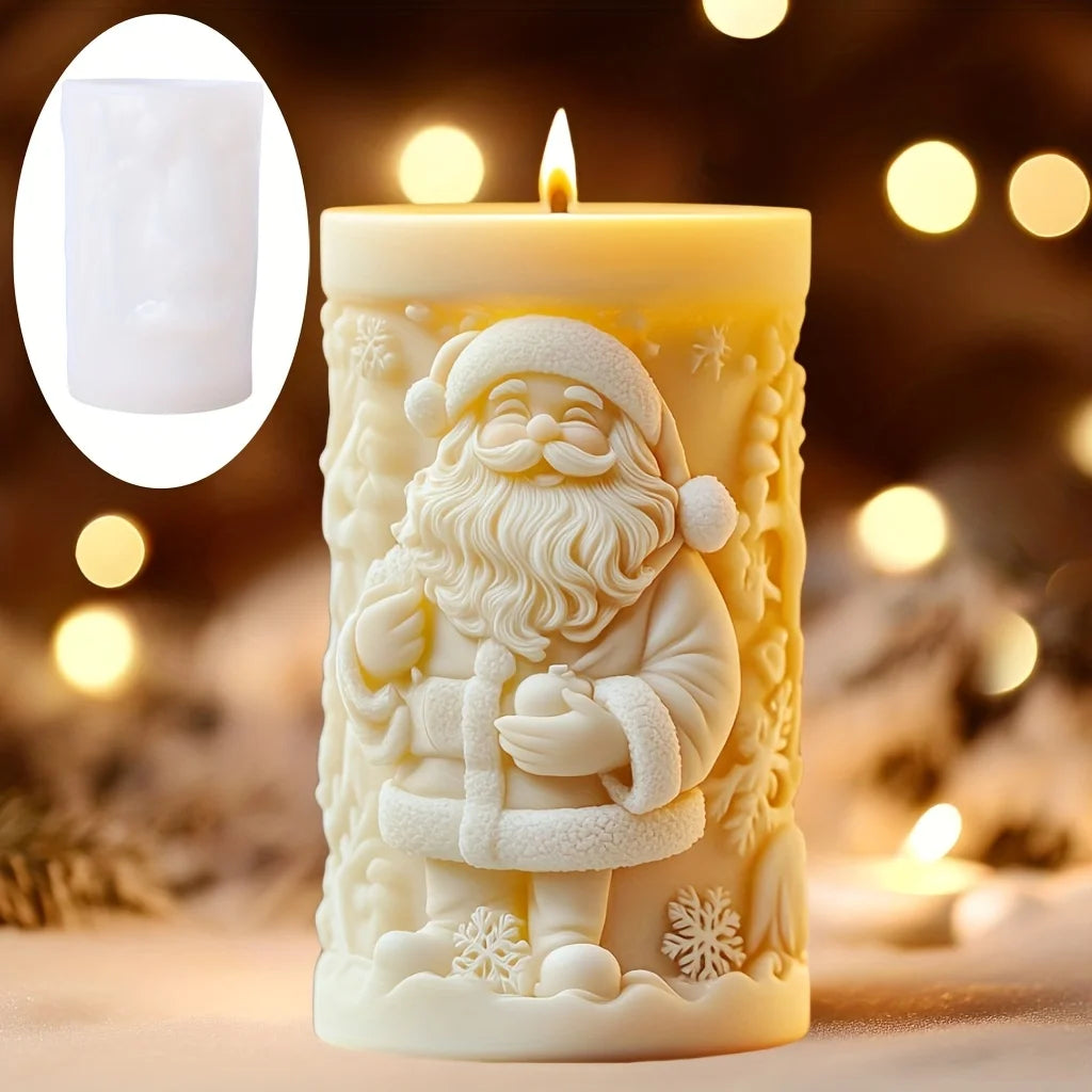 Santa Claus carrying gift relief cylindrical candle silicone