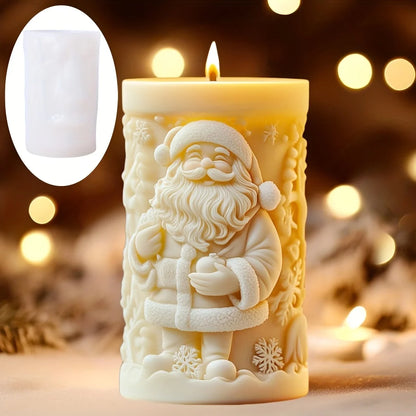 Santa Claus carrying gift relief cylindrical candle silicone