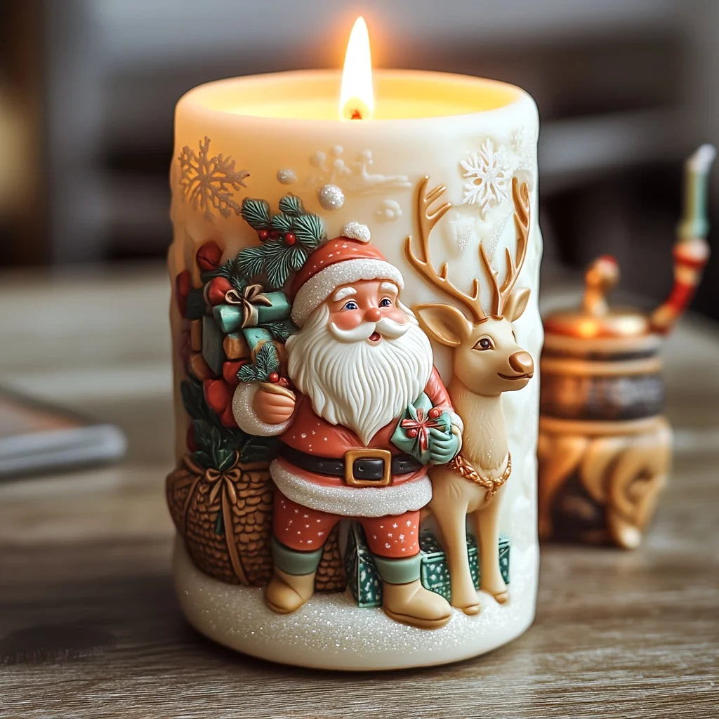 Santa Claus carrying gift relief cylindrical candle silicone