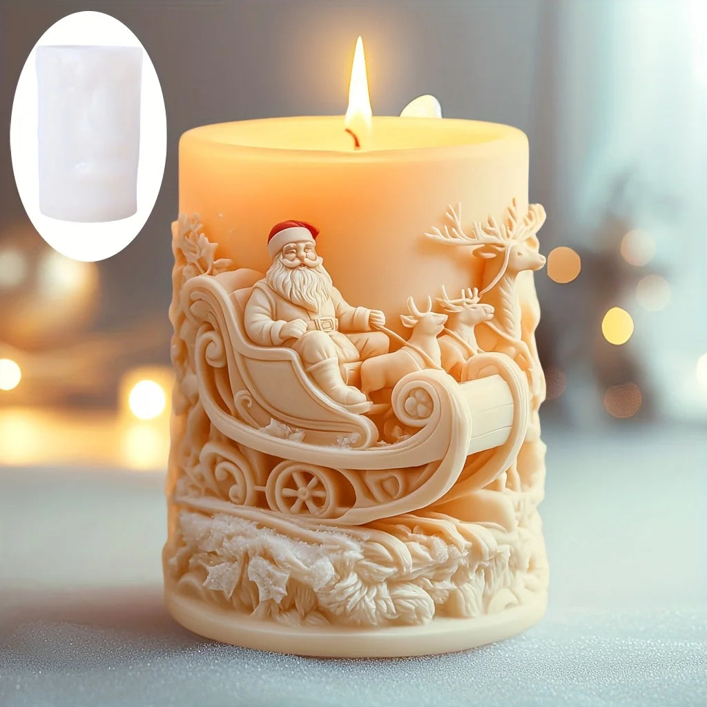 Santa Claus carrying gift relief cylindrical candle silicone