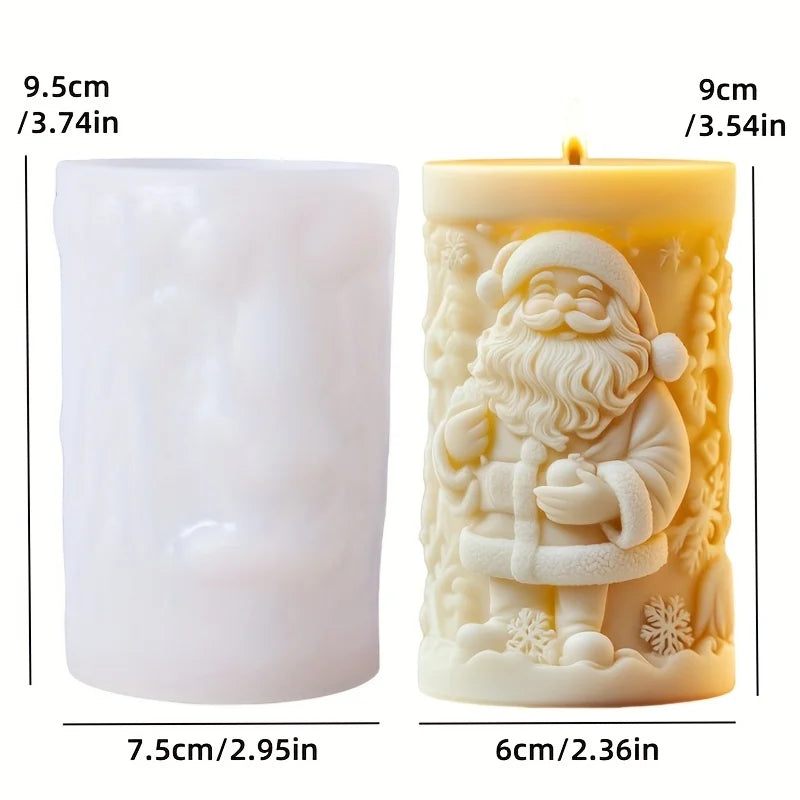 Santa Claus carrying gift relief cylindrical candle silicone