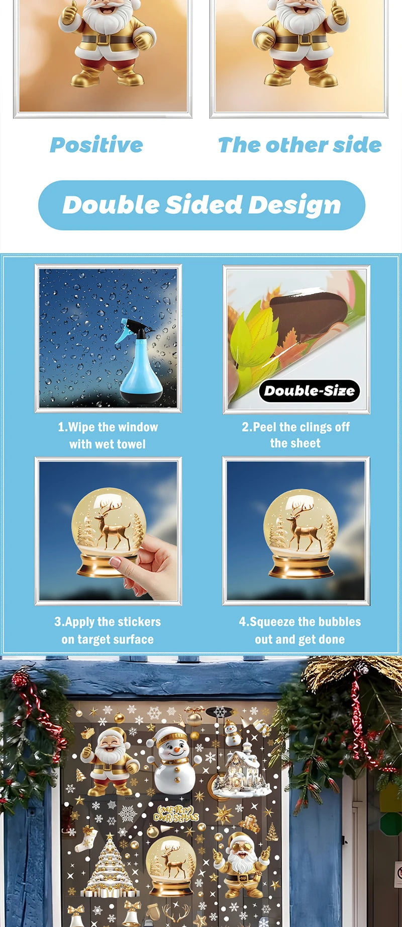 Christmas Window Clings Set Santa Cabin Reindeer