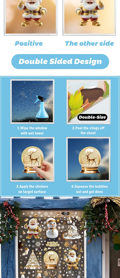 Christmas Window Clings Set Santa Cabin Reindeer