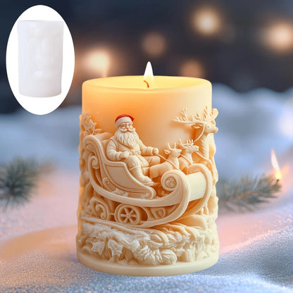 Santa Claus carrying gift relief cylindrical candle silicone