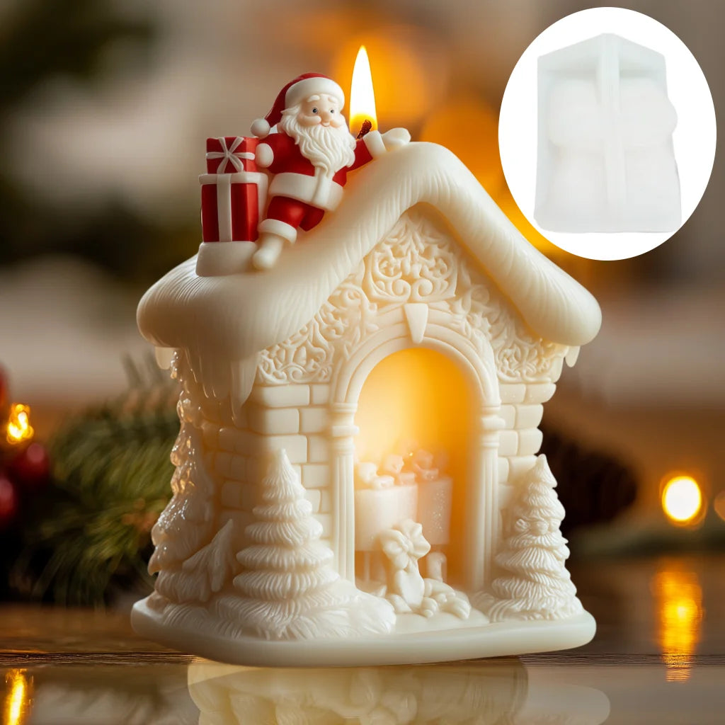 Santa Claus carrying gift relief cylindrical candle silicone