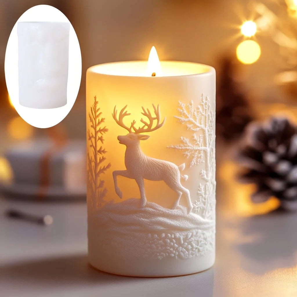 Santa Claus carrying gift relief cylindrical candle silicone