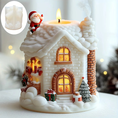 Santa Claus carrying gift relief cylindrical candle silicone